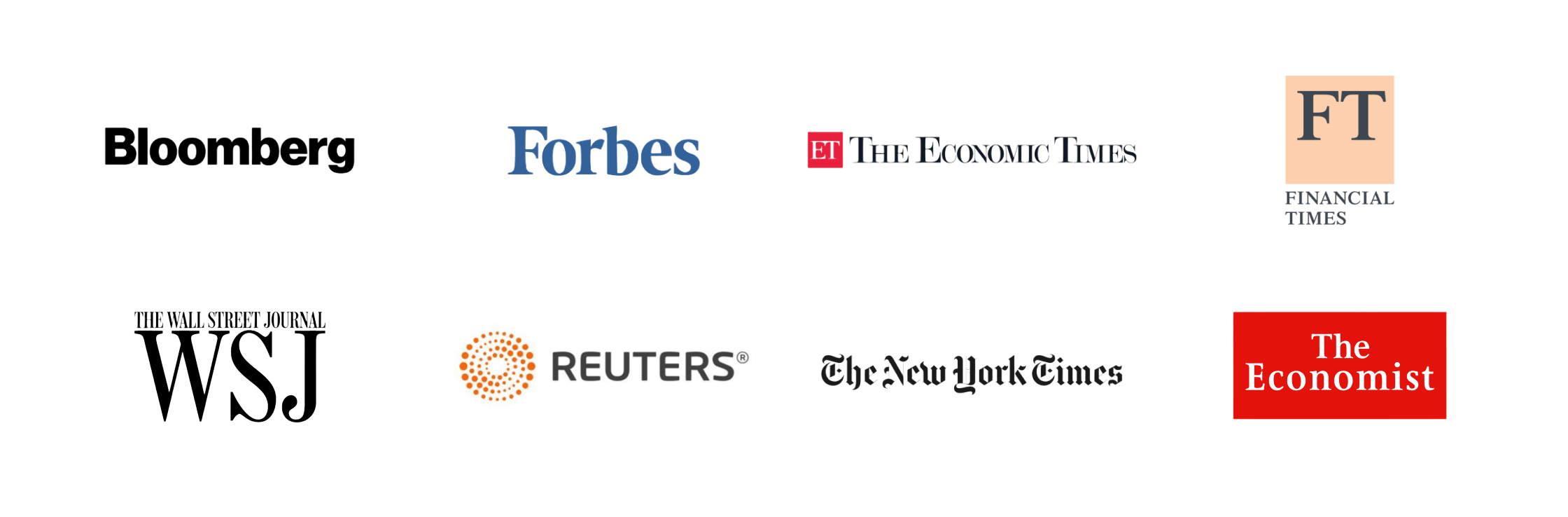 Contribute data credibility logos: Bloomberg. Forbes. The Economic Times. Financial Times. WSJ. Reuters. The New York Times. The Economist.